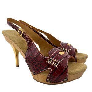 New DSQUARED2 Women US 6, 7 Leather Shoes Wooden Platform Slim Heels Sandals